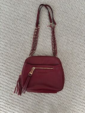 Aimee Kestenberg Leather Crossbody Bag in Burgundy with Gold Chain Strap